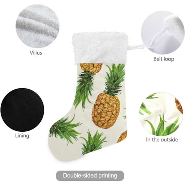 Julklapp, personliga julklappsstrumpor 2-pack Ananas Blommig Gul 45,7 cm Julstrumpor Hängande Ornament Eldstad för Träddekoration