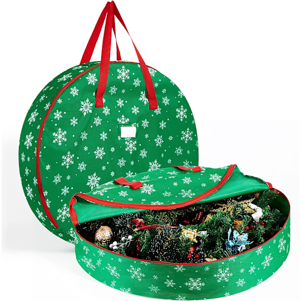 30" Christmas Wreath Storage Bag (Green), Snowflake Patterned Garland Container