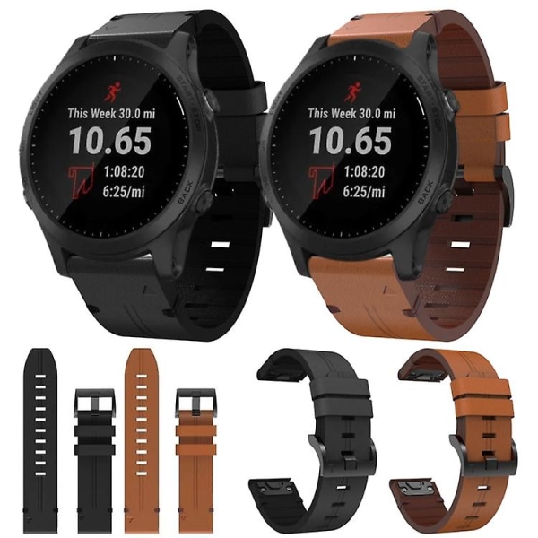 For Garmin Forerunner 945 22mm Læder Stål Spænde Urrem UVU Black