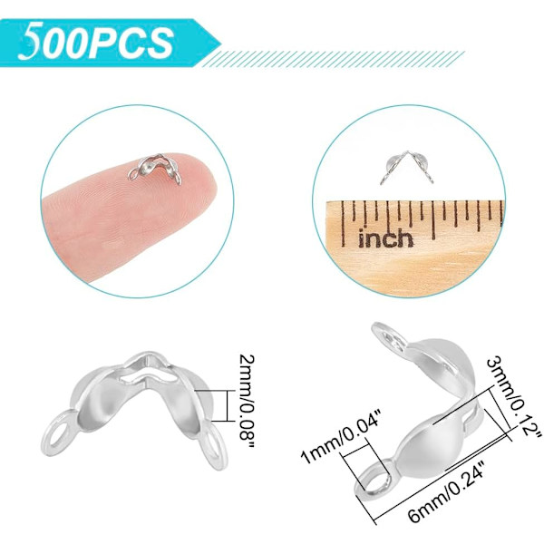 500 stk rustfrie stål snorspisser - smykkefunn for DIY armbånd