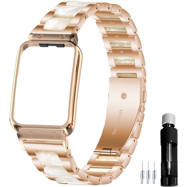 Resin Metal Watchband Kompatibel med   Galaxy Fit3[2024] SM-R390 Smartwatch Tilbehør Rustfrit Stål Beskyttende Ramme Etui Design Udskiftning