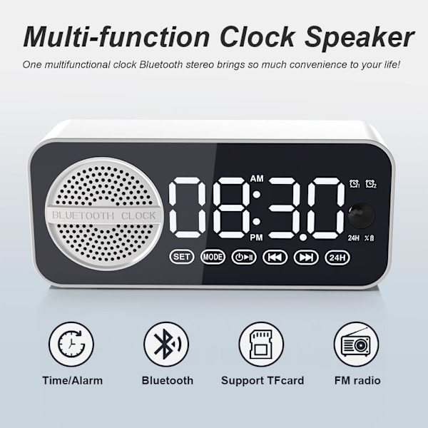 Digital LED-väckarklocka med trådlös högtalare, dubbla  för sovrum/tunga sovare/vuxna/tonåringar, Bluetooth-högtalare stödjer TF-kortuppspelning FM-radio