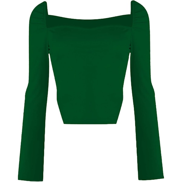 Kvindernes langærmede rib strikkede Crop Top Scoop Neck