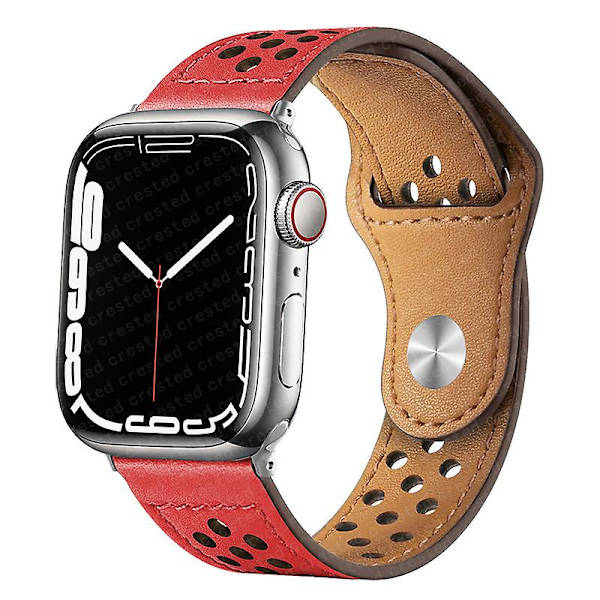 Läderarmband för Apple Watch Band 49mm 44mm 40mm 45mm 41mm 42mm 38mm Correa Armband Iwatch Serie 3 4 5 6 Se 7 8 Ultra Armband red 38mm 40mm 41mm