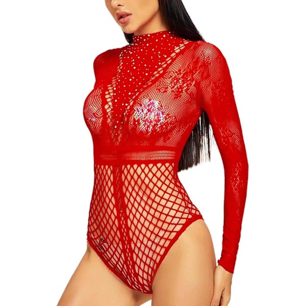 Kvinners Body Sexy Sheer Mesh Sequin Lang Ermet Body Blouse Topper Blonder