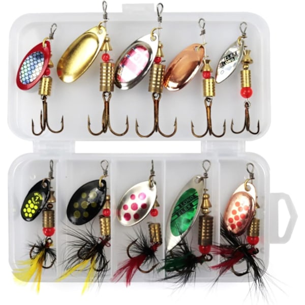 Fiskespinnerbete Set (10st) - Flerfärgade Spinners och Skedlås