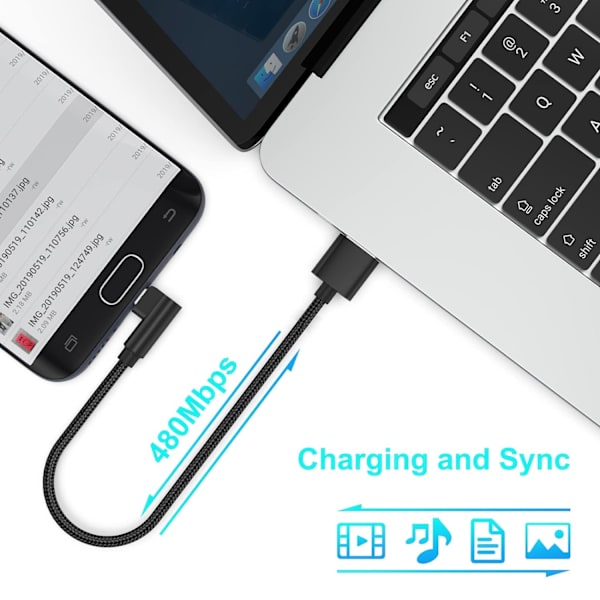 1Ft Vinkel Micro USB-kabel 3-pack, Kort USB A till Micro B-sladd 90