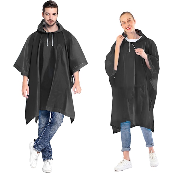 Rain Ponchos for Women and Men (2 Pack) with Drawstring Hood for Adults