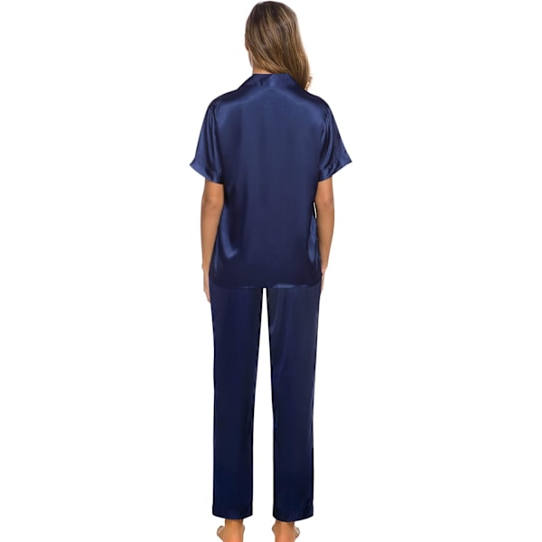 Långärmad pyjamas i siden satin sovkläder knapp ner pjs loungewear med