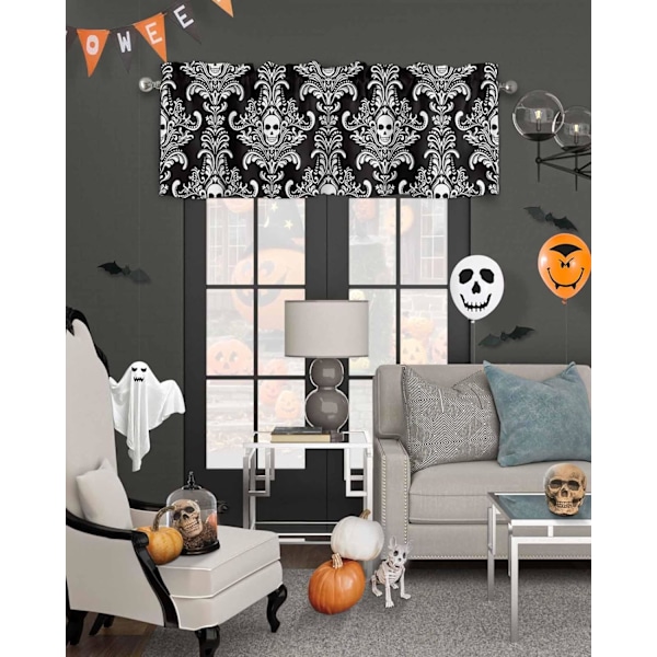 Winow Valance Ro Pocket Panel för kök Beroom Winows Halloween Scary Skl Skeleton amask Flower Valances Kort gardin Badrum Behandling Svart