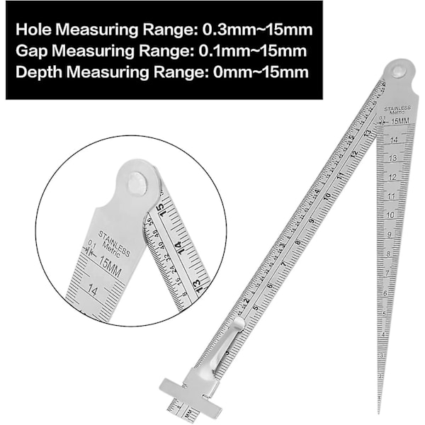 Konisk måler, sveisemåler, test i rustfritt stål, dybdelinjal, tommers metrisk standard hullinspeksjonsverktøy, dimensjonal måling