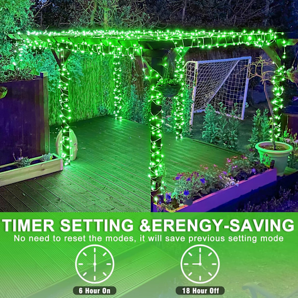 250 LED grønne lyslenker, 82 fot St. Patrick's Day gjennomsiktig ledning 8 moduser grønne julelys utendørs, plugg inn vanntette blinkende fe-lys for