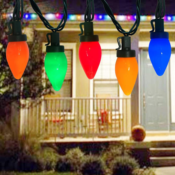 25 fot julbelysning utomhus, C7 LED-julbelysning med 25 krossäkra färgade glödlampor, plug in vattentät vintage julbelysning för