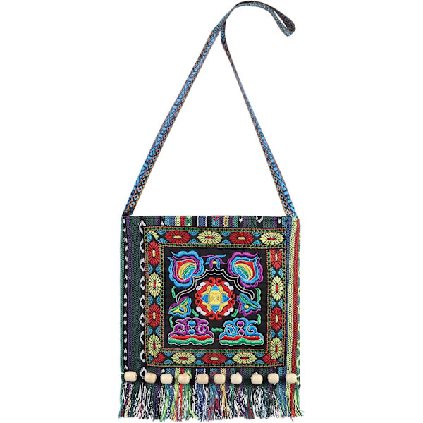 Tofs broderad canvasväska, bohemisk etnisk axelväska, hippie