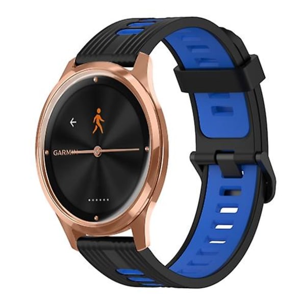 För Garmin Move Luxe 20mm Vertikalt Mönster Tvåfärgat Silikon Armband VJO Black-Blue