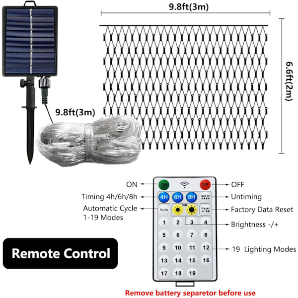 Solcelle Net Lights Udendørs Mesh Lights Hvid, 192 LED Net Lights Jul, Vandtæt 19 Tilstande Timer Træ Wrap Lights til Hegn, Have, Gård,