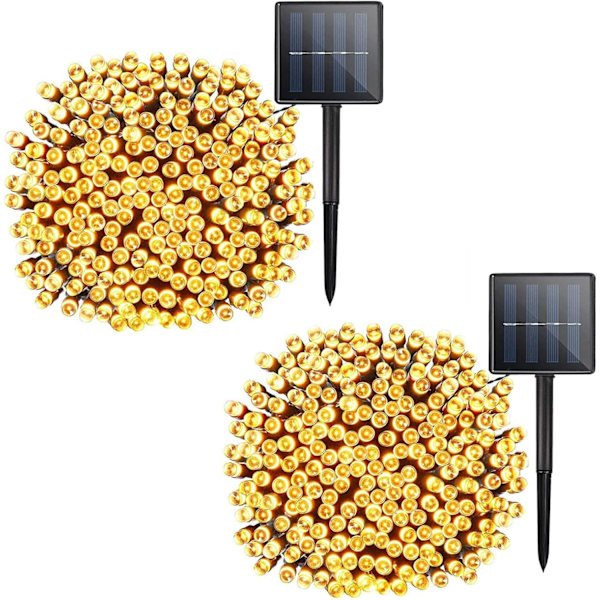 Solcelledrevne juledekorasjonslysstrenger - 2-pakning 72ft 200 LED 8 moduser utendørs fe-lysstrenger, vanntette solcelledrevne lys for hage,