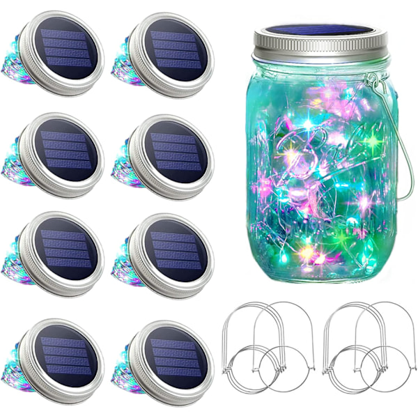 Solcellsburk med LED-slingor för glasburkar [Uppdaterad], 8-pack 20 LED Vattentäta Fe-slingor för glasburkar med Hängare (Inga burkar), Utomhusgård Bröllop