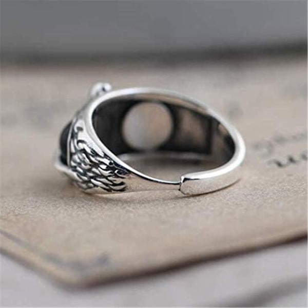 925 Sterling Silver Demon Eye Owl Ring - Justerbar Ring Smycken Present