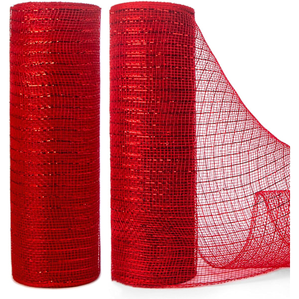 2 ruller rødt mesh-bånd, 10 tommer x 30 fod (10Yard) hver rulle, metallisk rød med