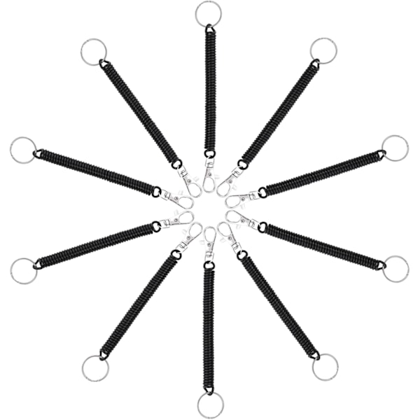 Spiralfjær nøkkelring, 10 stk. Retractable Spiralfjær nøkkelringer med hummerlås