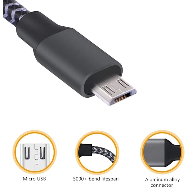 USB-laddningskabel - [3,2M Pack] Flätad USB-laddare i nylon