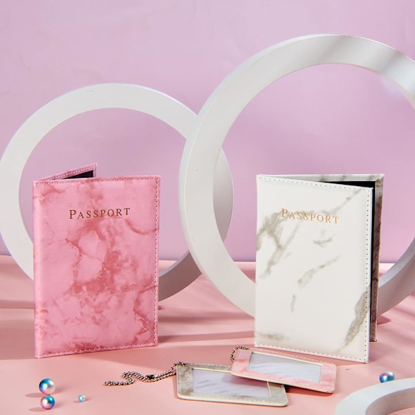 4 stk. Marmor Print Pas- og Bagagesæt (Pink & Grå)