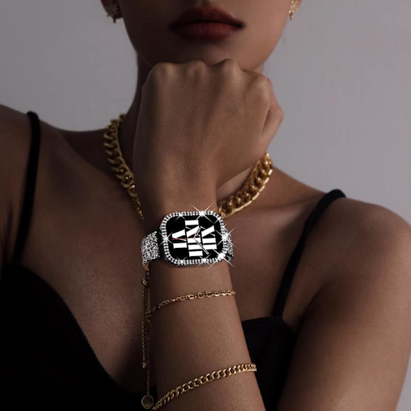 3 kpl Yhteensopiva Apple Watch -kotelon 40 mm Series 6 5 4 kanssa Strassikivillä koristeltu puskuri Bling-etukansi Kimalteleva kehys iWatch SE2/SE -naisille ja -tytöille (40 mm, Musta)