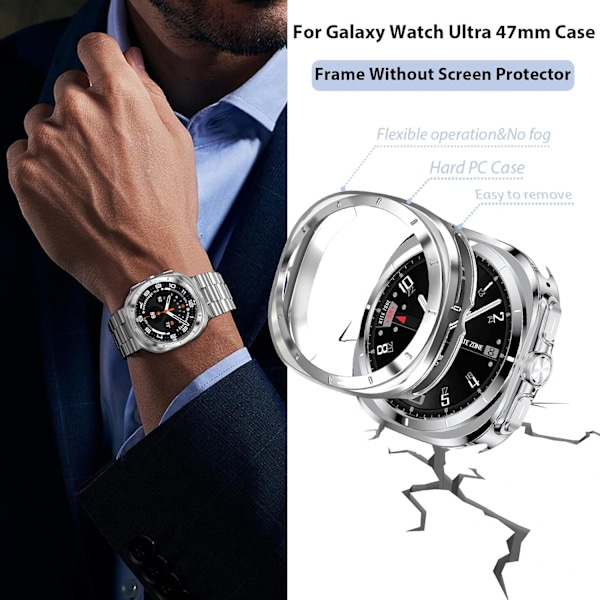 Rustfrit stålbånd med kofangeretui Hårdt PC beskyttelsesetui til   Galaxy Watch Ultra 47mm(2024), Ingen mellemrum Solid Business Men udskiftning Robust