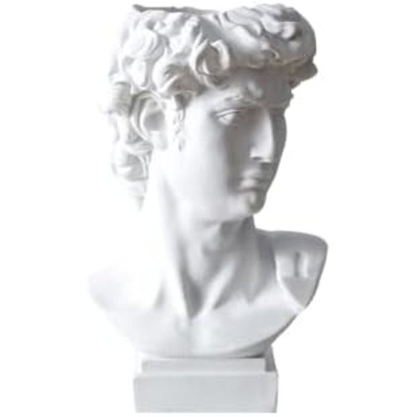 Skrivebordsdekorasjon Blyantholder Miniblomsterpotter David-skulptur i hvitt David-skulptur David- byste Statue Harpiksstasjonærholder Holder Harpiks Sminke Hvit