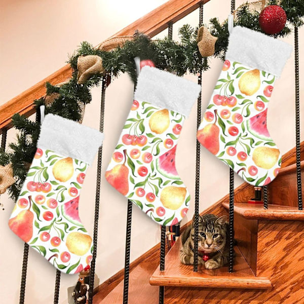 Julklapp, personliga julklappsstrumpor 2-pack blad päron körsbär vattenmelon 45,7 cm julstrumpor hängande prydnad spis för