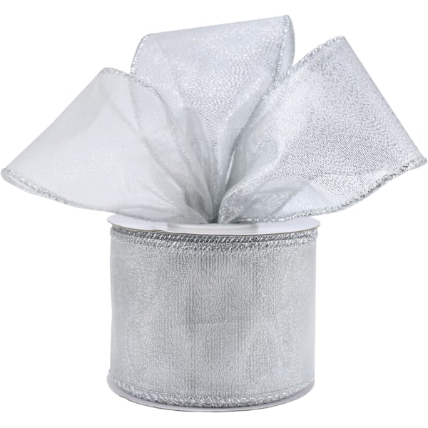 Silver Wired Ribbon 2-1/2 tum Silver Julband med Wired Edge Silver