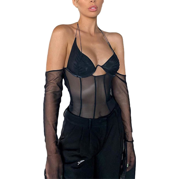 Kvinnors korta toppar tankar camisole Y2k push up off shoulder crop top halter