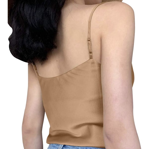 Enkel silke singlet for kvinner, dame V-hals camisole silke løs ermeløs