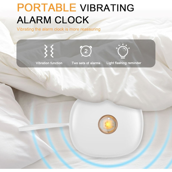 Vibrationsväckarklocka under kudden Baery-driven vibrerande sängvibrator med 2 larm Tyst sängvibrator väckarklocka med LED-display 3-nivå vit