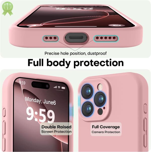 iPhone 16 Pro silikondeksel med mikrofiberfôr, støtsikkert - Rosa