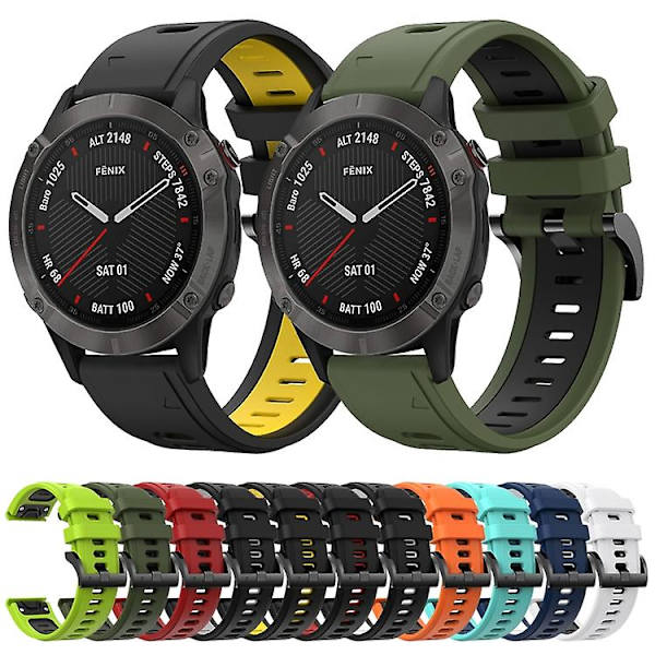 Til Garmin Fenix 6 Sapphire Gps 22mm To-farvet Sports Silikonurrem KHW Mint Green - Blue