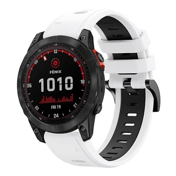 För Garmin Fenix 7 Solar 22mm Tvåfärgad Sport Silikon Armband VTV White-Black