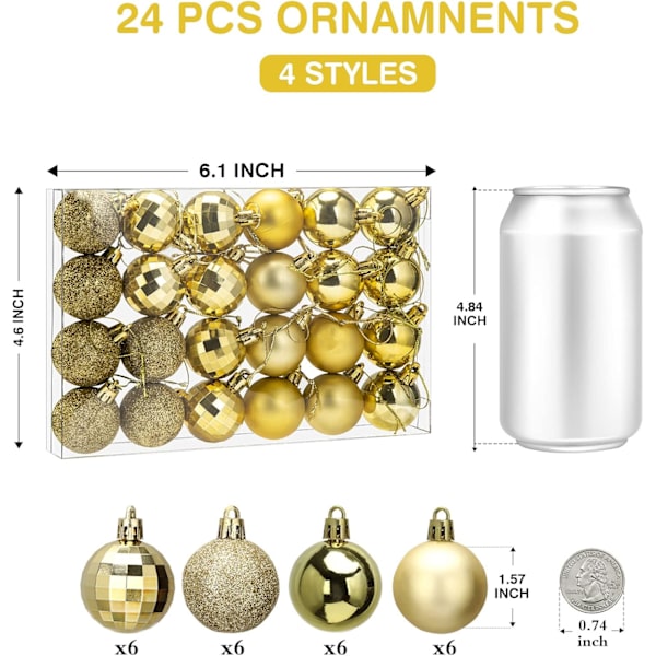 24 stk julekule ornamenter sett 1,57 tommer mini knusebestandig ferie