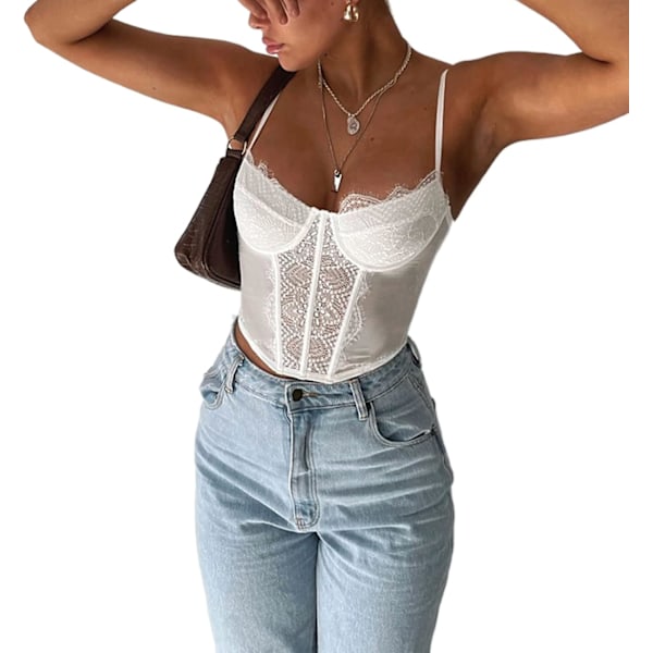 Blonder Korsett Topper for Kvinner Patchwork V Hals Cami Topp Spaghetti Stropp Push Up