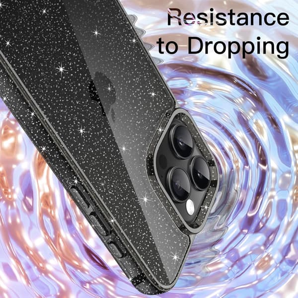 Glitterdeksel til iPhone 16 Pro 6,3-tommer, Bling Glitrende Støtsikkert Telefon Bumper Deksel, Søtt Glitrende for Kvinner og Jenter (Sort Titanium)