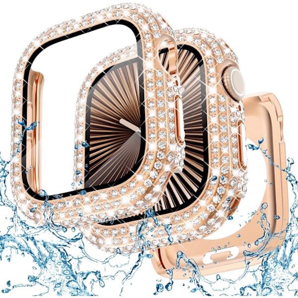 2-in-1 Vedenpitävä Bling Kotelo Apple Watch Series 10 42mm:lle, Näytönsuojakotelo, Timanttisuojakuori Apple Watch 10 42 mm Kristallitimanteilla