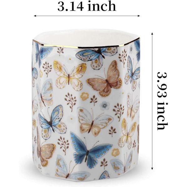 Jwest n-hållare, Cermic Shiny Gold Grphic Butterfly Pttern ncil Cup för flickor barn kvinnor Durble Stnd Desk Orgnizer Mkeup Brush Holder Butterfly