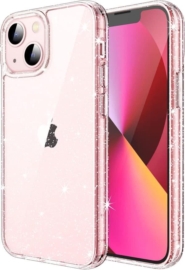 Glitterdeksel til iPhone 13 6,1 tommer, Bling Glitrende Støtsikkert Telefondeksel, Søtt Glitrende Deksel for Kvinner og Jenter