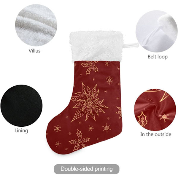 Julklapp, Personliga Julklappsstrumpor 2-pack Jul Snöflinga Gyllene Julstjärna Röd 45,7 cm Julstrumpor Hängande