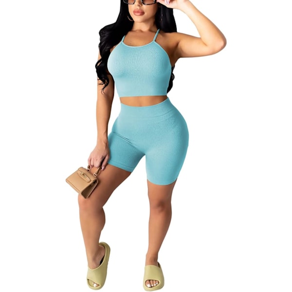 Kvinde 2-delt sommer joggingtøj spaghetti strop top shorts jogger