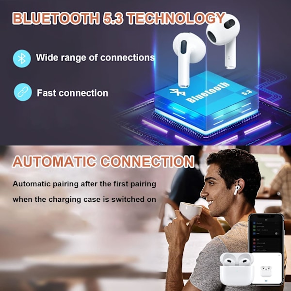 Bluetooth 5.3 Langattomat Kuulokkeet - Melunvaimennus, 48H Toistoaika, IP7 Vedenkestävä, Nopea Lataus Android/iOS