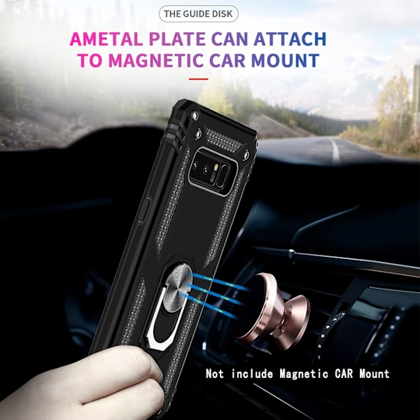 til Note 8 Cover med [2 Pak] 3D Skærmbeskytter, Militær-Klasse Magnetisk Ringholder & Støtteben, Sort Sort