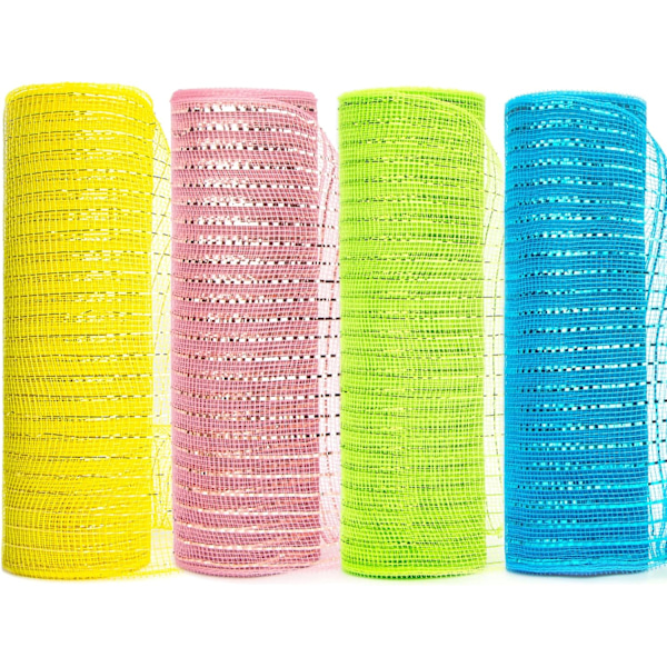 4 rullar påskmetallnätband, 10 tum x 30 fot (10 meter) varje rulle, påsk