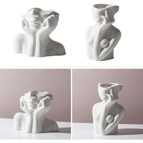 Hoved Ansigts Vase til Planter Keramisk Krop Blomster Vase til Moderne Hjemmeindretning Hvid Matt Dekorativ Vase Moderne Chic Vase Dekoration til Kontor Hjem A  A